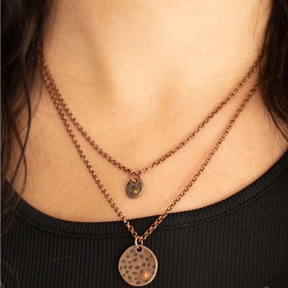NEW Brass 2 tier Layered Amber Diamond Rhinestone Charm Fall Necklace Jewelry